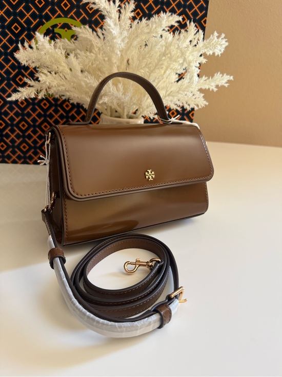 Tory Burch Handbags - NWT , authentic Tory Burch Emerson smooth mini too handle brown /tan